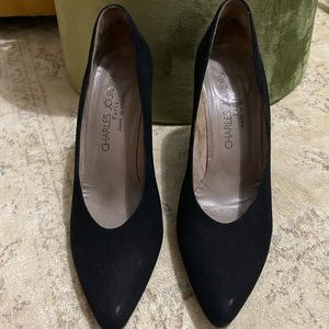Vintage Charles Jourdan black suede pumps.